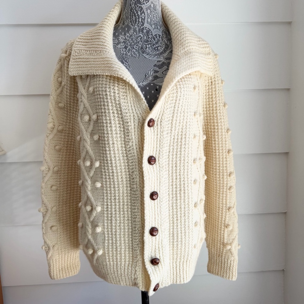 Vintage Cable Knit Cardigan Sweater with Wooden Buttons